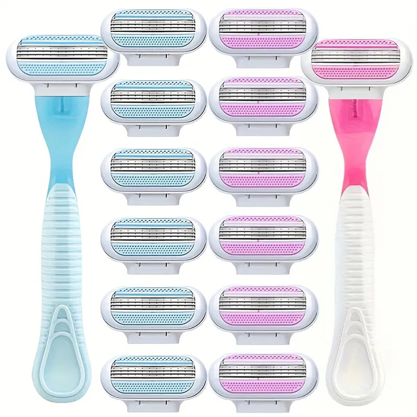 Damen-Bikini-Sicherheitsrasierer, manueller Rasierer mit 3-lagigen Edelstahlklingen, Trocken-/Nassgebrauch, abnehmbarer Kopf, tragbares Design Image