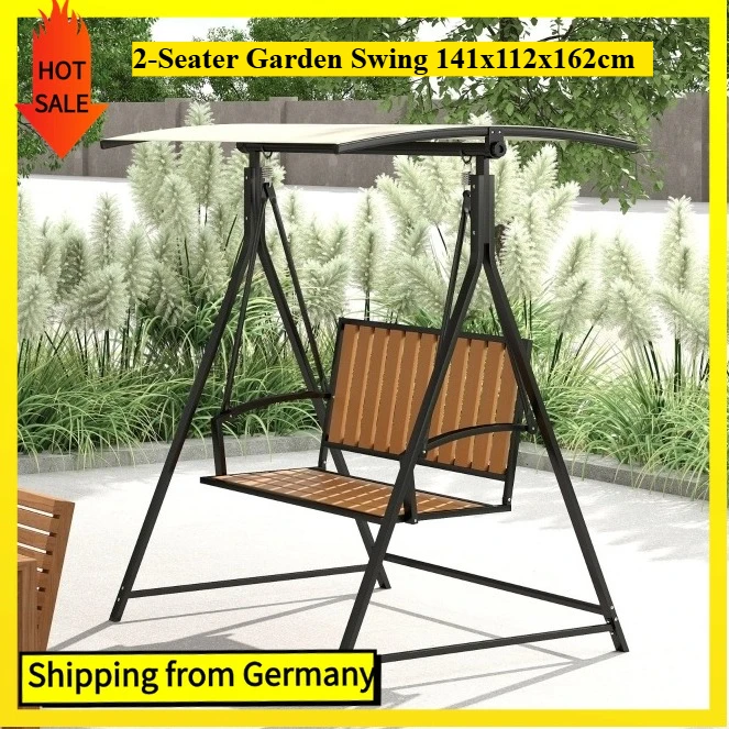 Comanlai 2-Sitzer-Gartenschaukel, Terrassenschaukelstuhl mit verstellbarem Schiebedach, 141 x 112 x 162 cm, wetterfeste Schaukelbank, Hängesessel