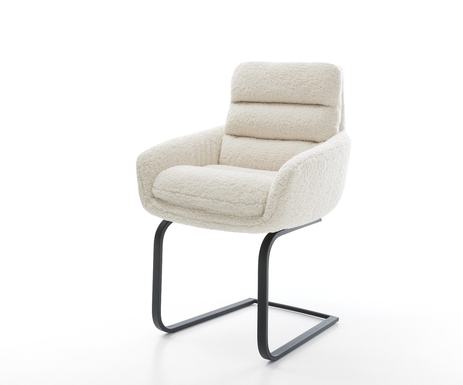 DELIFE Freischwinger Abelia-Flex mit Armlehnen Teddystoff Beige Freischwinger flach Schwarz, Esszimmerstühle Image