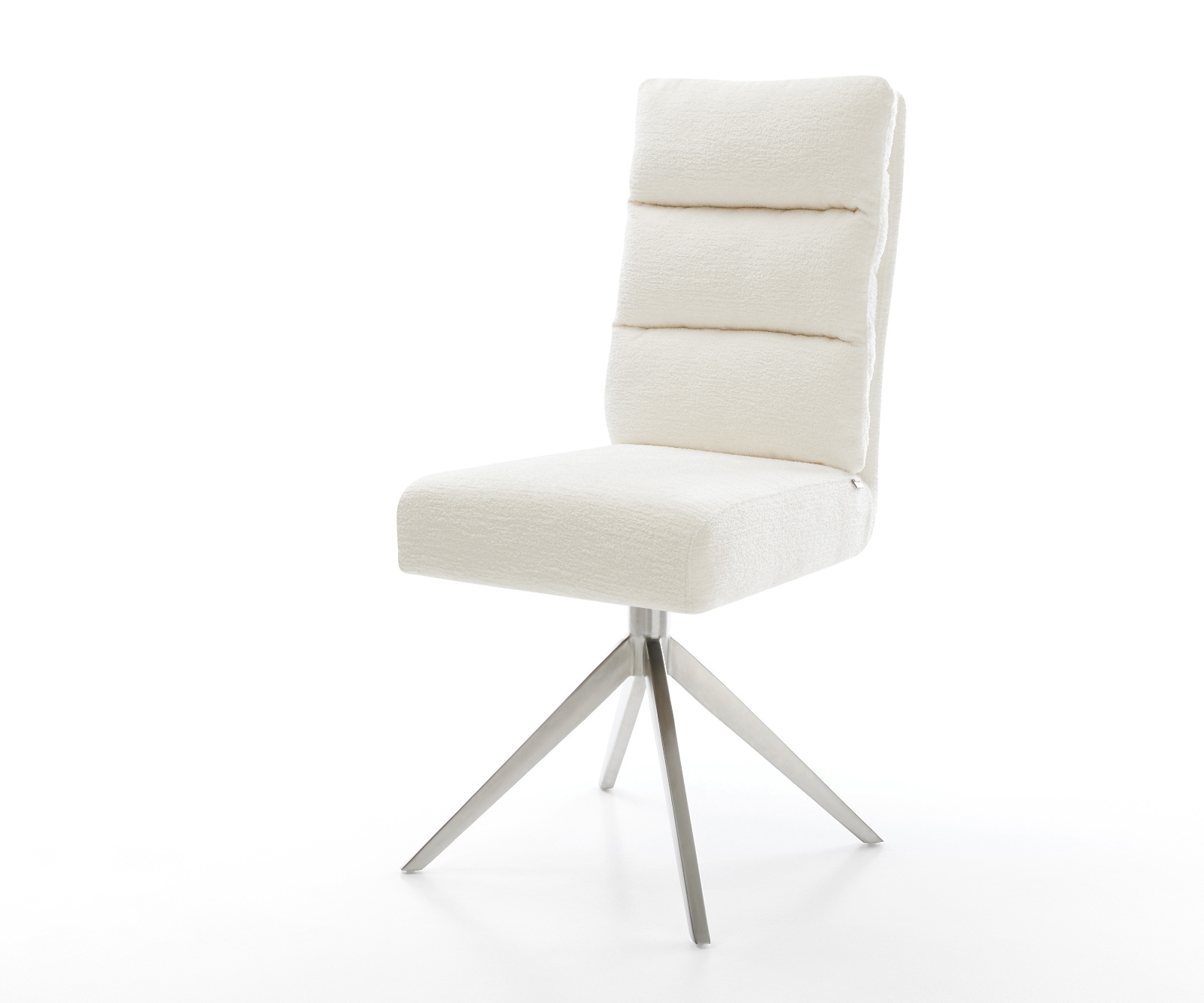 DELIFE Drehstuhl Pela-Flex Bouclé Soft Beige Kreuzgestell breit Edelstahl 360° drehbar Wippfunktion Taschenfederkern, Esszimmerstühle Image