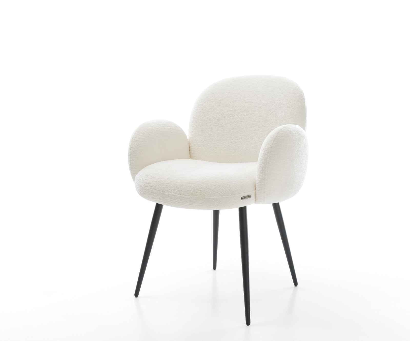 DELIFE Esszimmerstuhl Nube-Flex mit Armlehnen Bouclé Soft Beige 4-Fuß konisch Schwarz Taschenfederkern, Esszimmerstühle Image