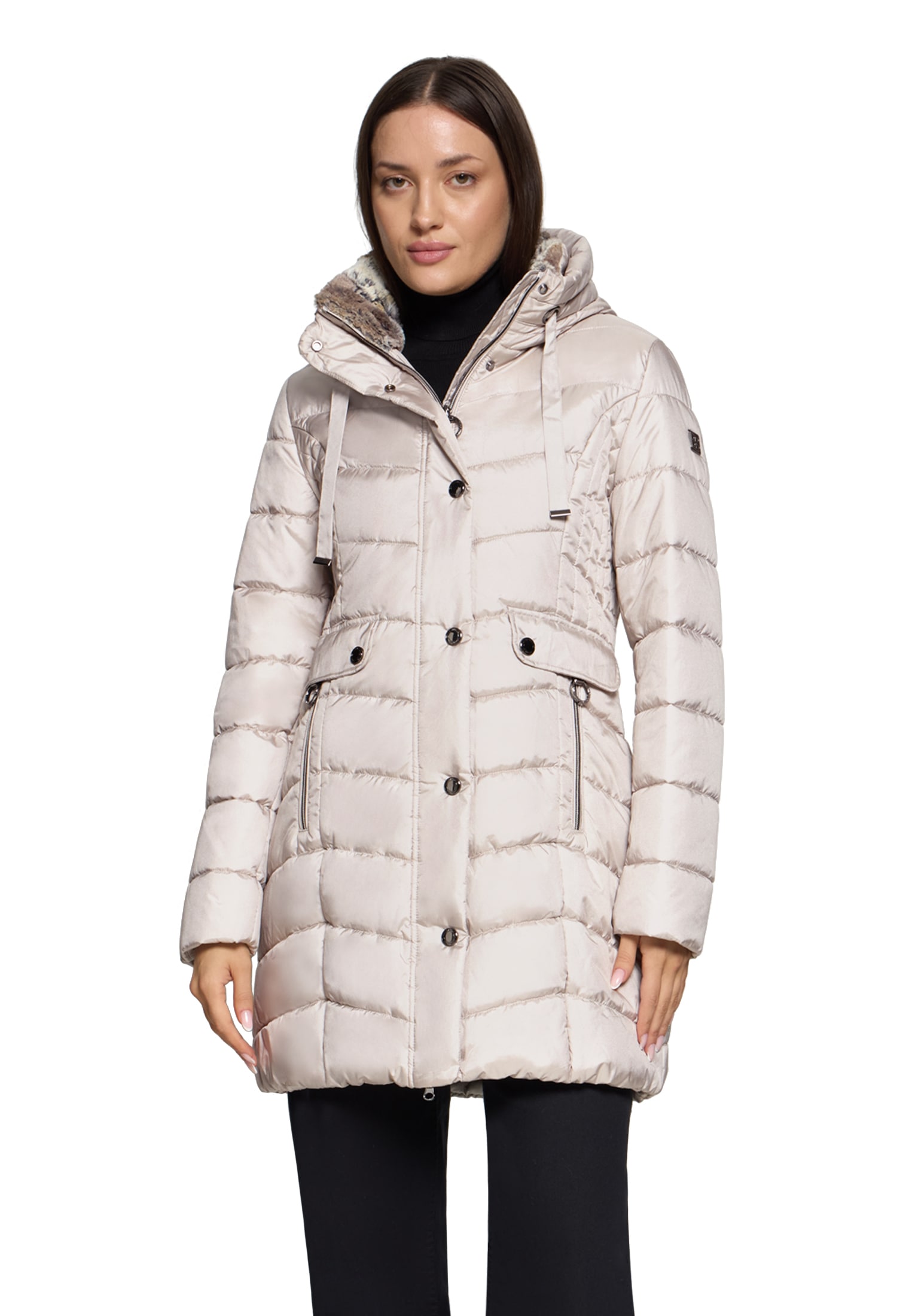 Outdoorjacke BETTY BARCLAY "Damen mit Kapuze", Damen, Gr. 40, silber cloud, Obermaterial: 88% Polyester, 12% Polyamid; Futter: 100% Polyester; Füllung: 100% Polyester, tailliert, Jacken Outdoorjacke