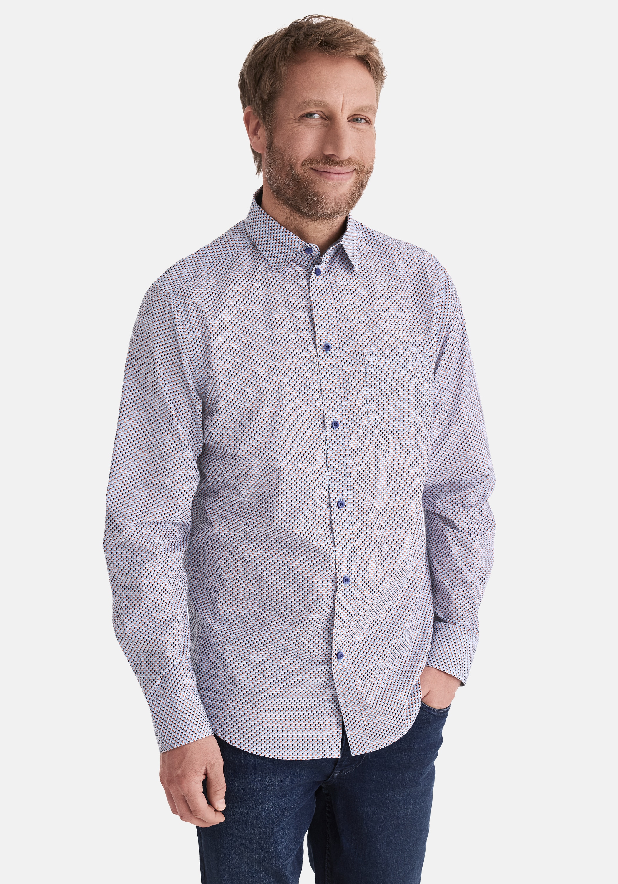 Langarmhemd STOOKER MEN "HUGH Hemd Langarm Regular Fit", Herren, Gr. 3XL, US-Größen, blau geometric, Stoff, 60% Baumwolle, 40% Polyester, regular fit, Hemden, Langarm Hemd Regular Fit für Herren
