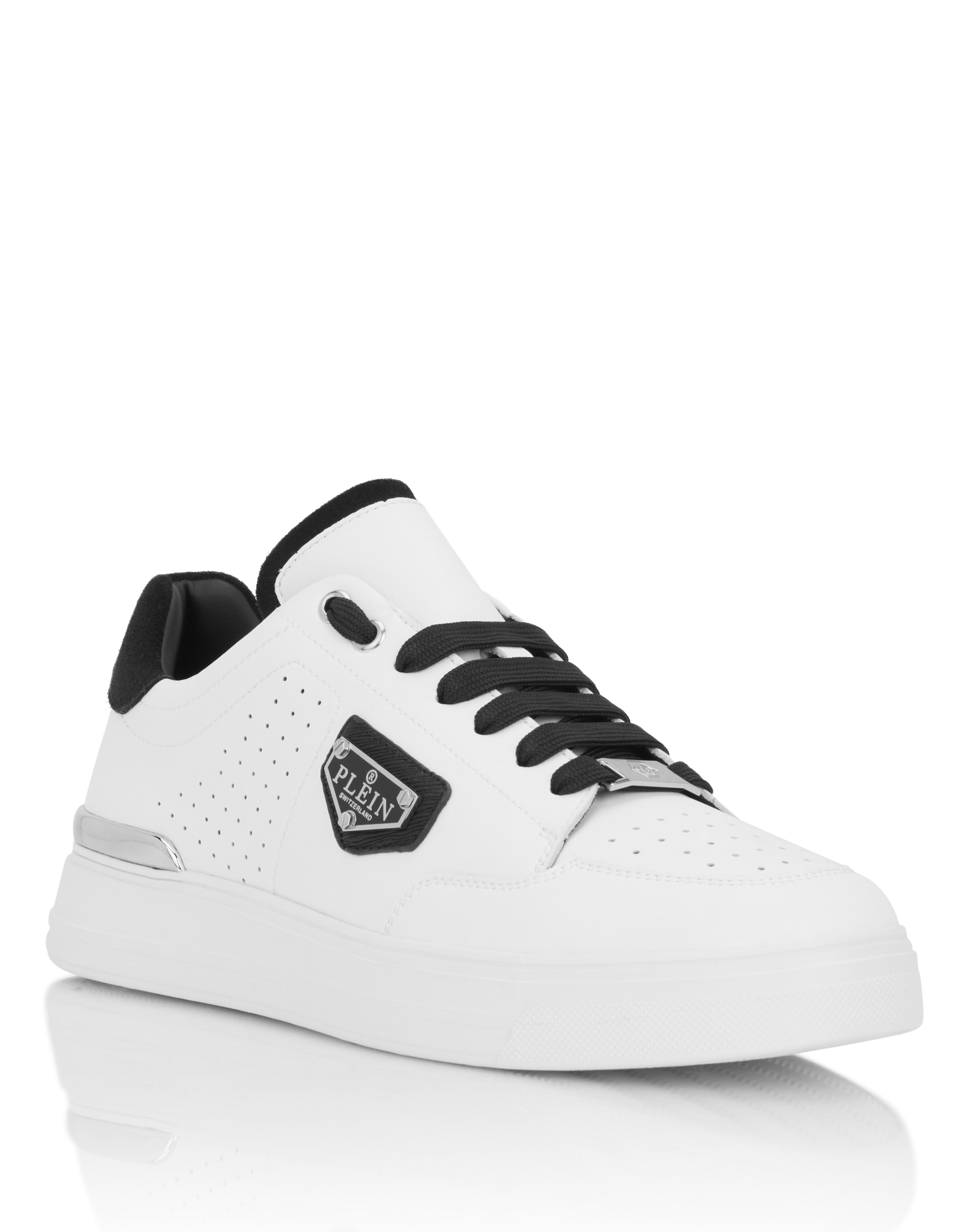 Sneaker PHILIPP PLEIN "Lo-Top Turnschuhe", Damen, Gr. 47, Normalschaft, 0102, weiß, schwarz, Schuhe Sneaker