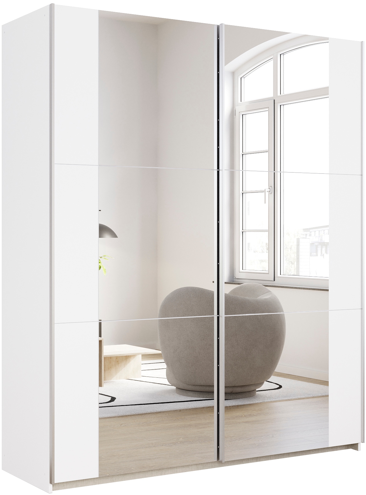 Schwebetürenschrank RAUCH "Kleiderschrank Drehtürenschrank Schrank Garderobe KRONACH TOPSELLER", weiß (alpinweiß, griffleisten alu, 2 spiegel), B:175cm H:210cm T:59cm, Holzwerkstoff, Schränke, Schwebetürenschrank, mit Spiegel und viel Stauraum,...