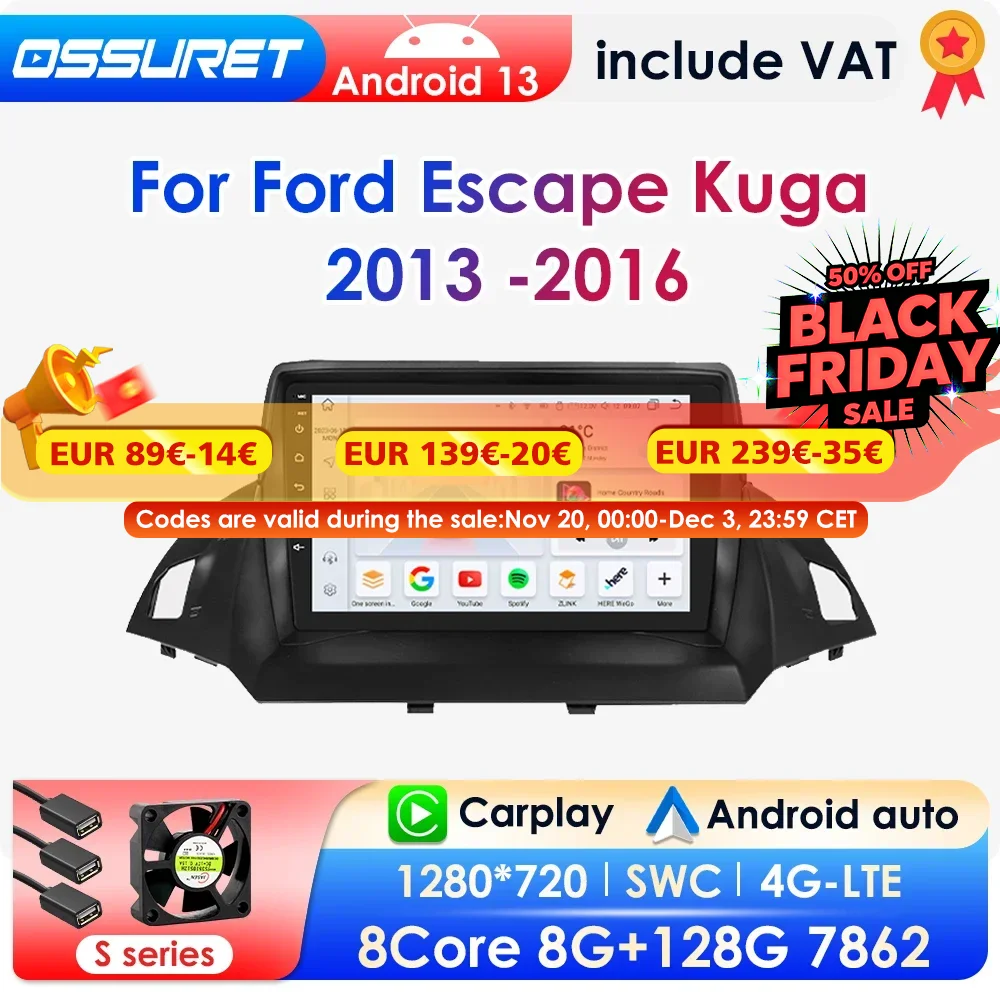 360 Kamera Carplay Android 13 Autoradio für Ford Escape Kuga 2016-Auto Multimedia-Player Navi GPS 2din Autoradio DSP keine DVD