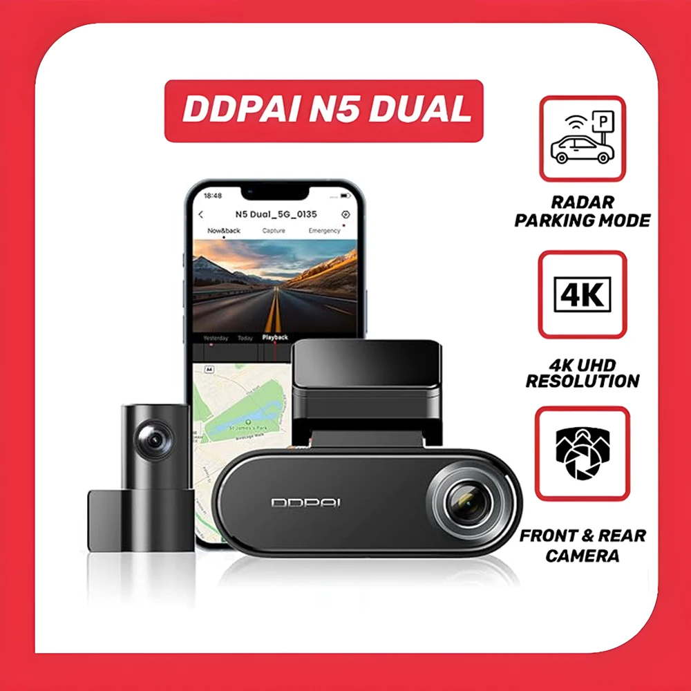 DDPAI N5 DUAL 4K Dash Cam WiFi GPS Dash Kamera für Autos Al Base Radar NightVIS ADAS Dual Dashcam Sprachsteuerung WDR Nachtsicht