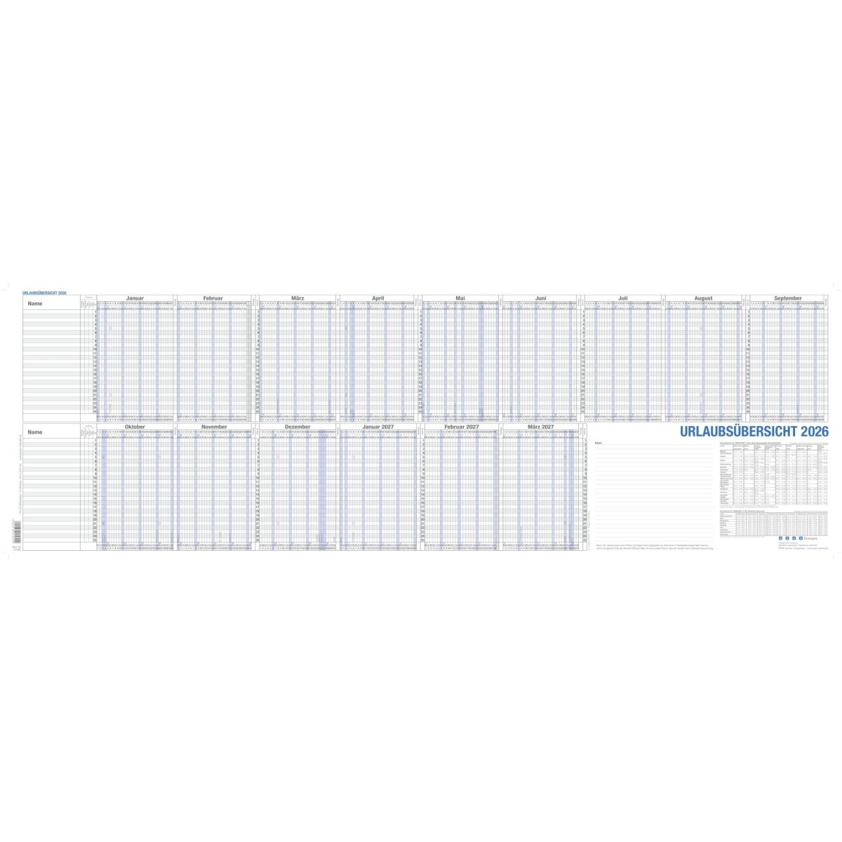 GÜSS Urlaubsübersicht 97,4x31cm für 25 Mitarbeiter 2026 Image