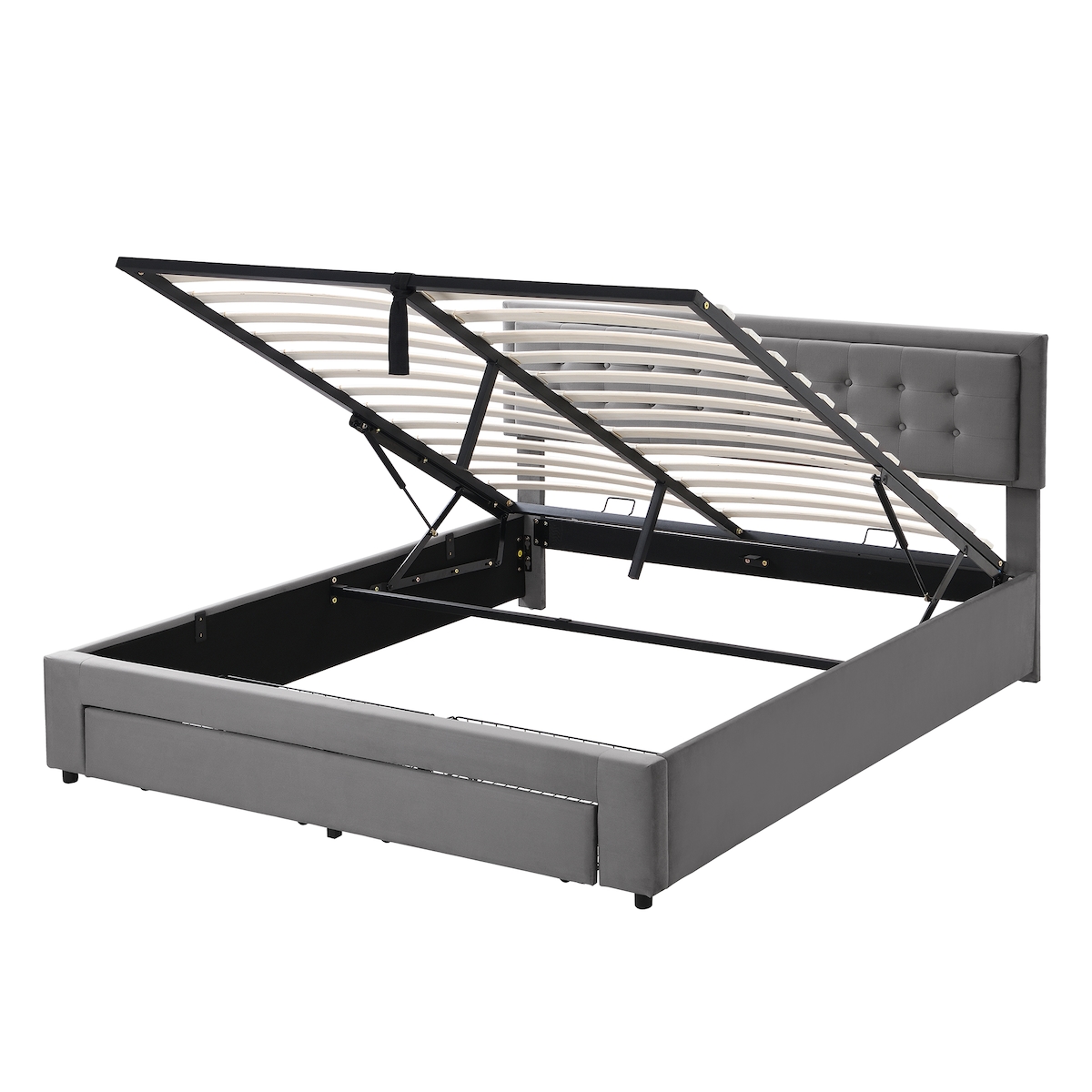 Polsterbett 160x200 cm aus Samt mit hydraulischem Bettkasten und Stauraum – elegantes Design und hoher Komfort in Grau Image
