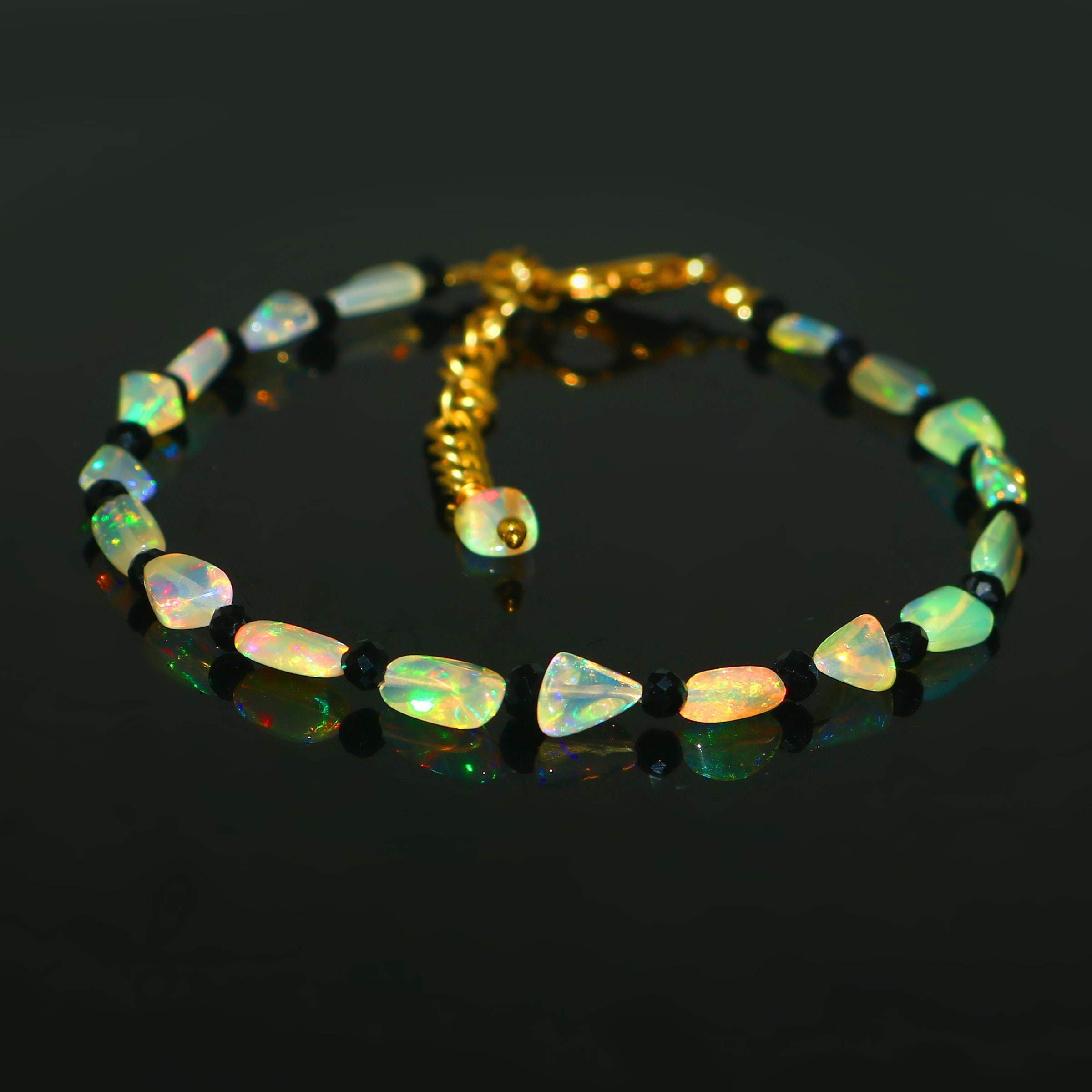 Bracciale in opale etiope naturale, bracciale in opale di Welo, bracciale in perline di opale, bracciale in opale di fuoco multiplo AAA bracciale in o