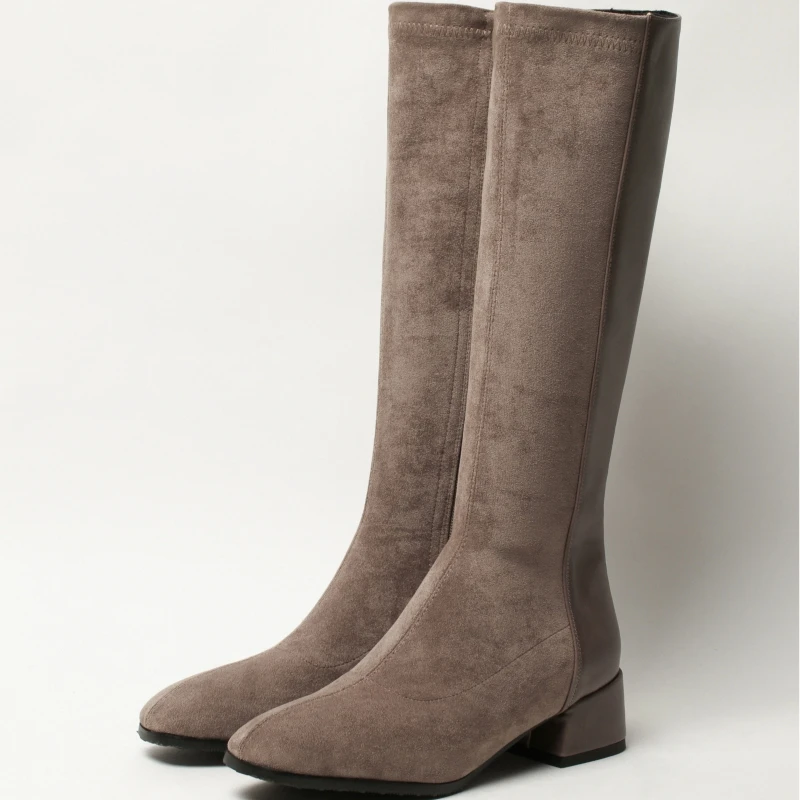 Frauen Winter Hohe Stiefel Qualität Wildleder Kniehohe Stiefel Flock Casual Niedrigen Absatz Herbst Winter Lange Schuhe Frau Schwarz Große größe 43