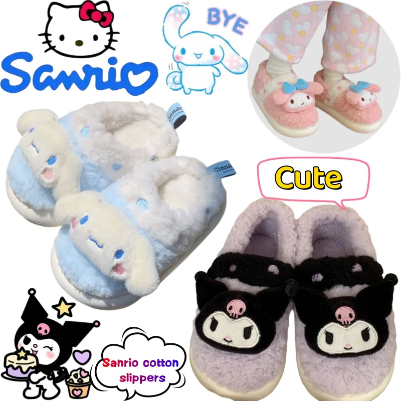 Neue Sanrio Hello Kitty Kuromi My Melody Kreative Baumwollhausschuhe Hochwertige Anime-Paar rutschfeste warme Schuhe mit weichen Sohlen für den Innenbereich