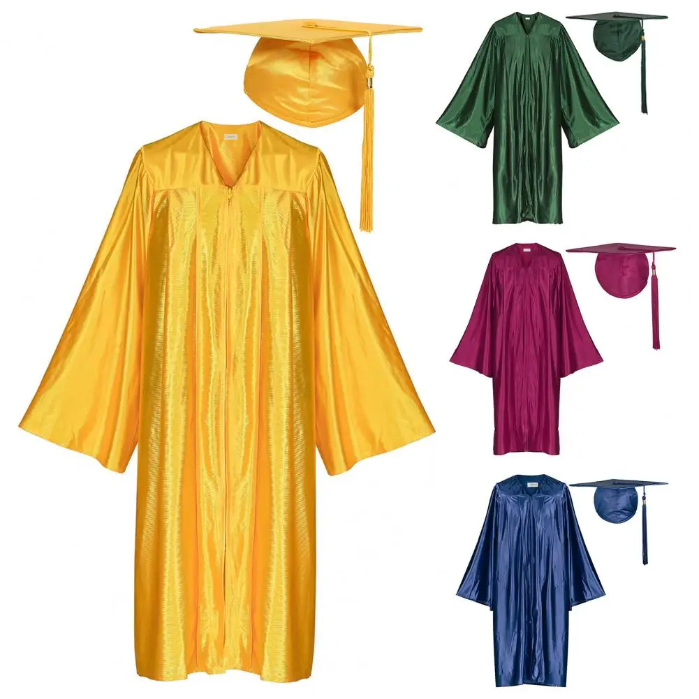 2025 1 Set unisex abito da laurea cappello set nappa anno tag college addio al celibato dottore maestro cerimonia di laurea abito berretto nappa set