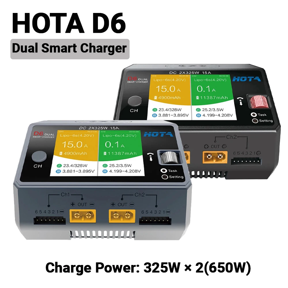 HOTA D6 Dual Smart Ladegerät DC650W 15A Integrierter Micro-USB für Lipo LiIon NiMH Akku mit iPhone Samsung Image