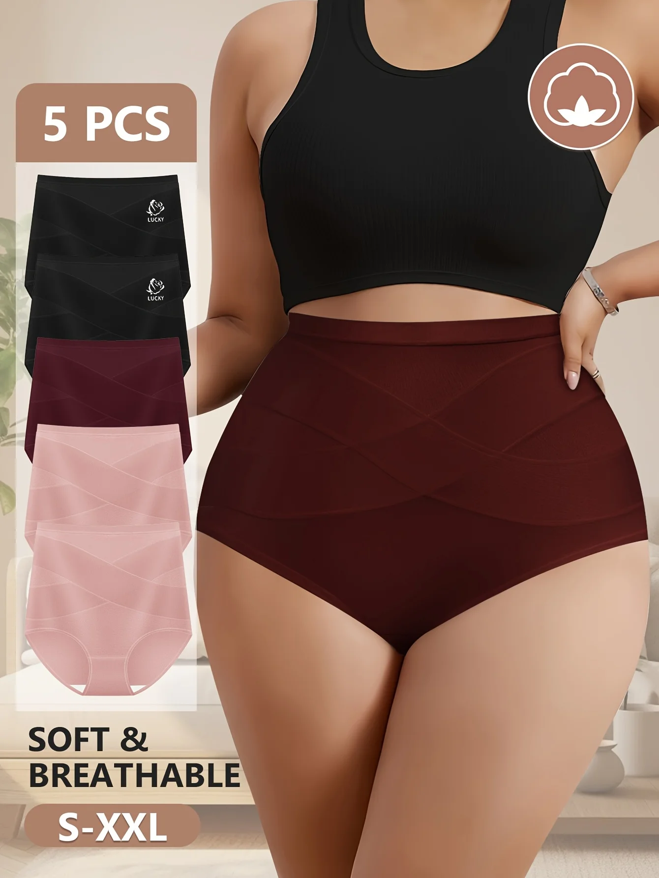 5er-Pack Damenunterwäsche mit hoher Taille, modische formende Po-Lifting-Slips mit hoher Taille und Bauchkontrolle, atmungsaktive Damen-Slips Image