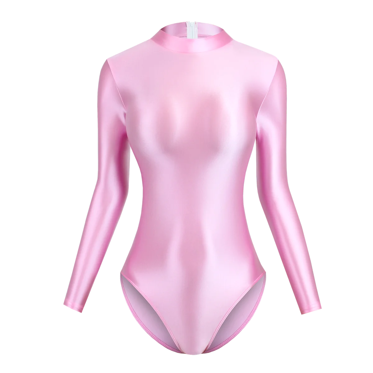 Satin Glänzend Trikots Langarm Zurück Zipper One Piece Badeanzug Sexy High-Cut Bikini Body Frauen Badeanzug Plus größe