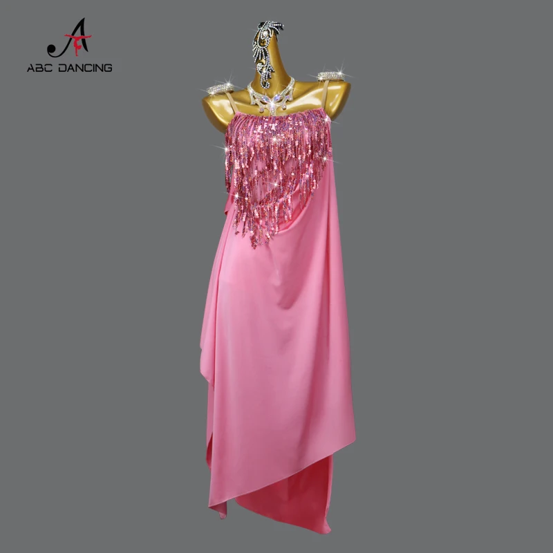 Damen Dancewear Ballsaal Latin Dance Party Langes Kleid Mädchen Bühnenkostüme Weiblicher Anzug Wettbewerb Abendlinie Abschlussball Maßgeschneidert Image