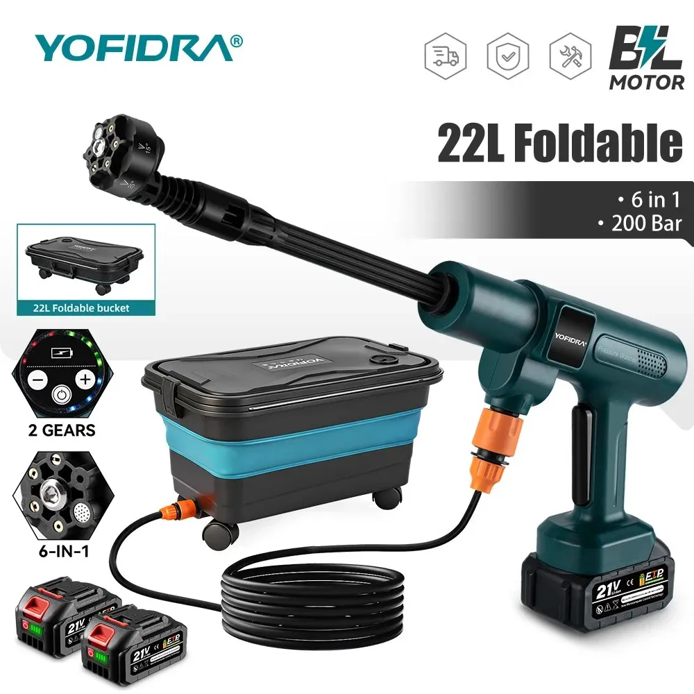 YOFIDRA 3500W 200Bar Bürstenloser Hochdruck-Autowaschstrahlreiniger, kabelloser Generator-Reinigungsgerät für Makita 21V Akku. Image