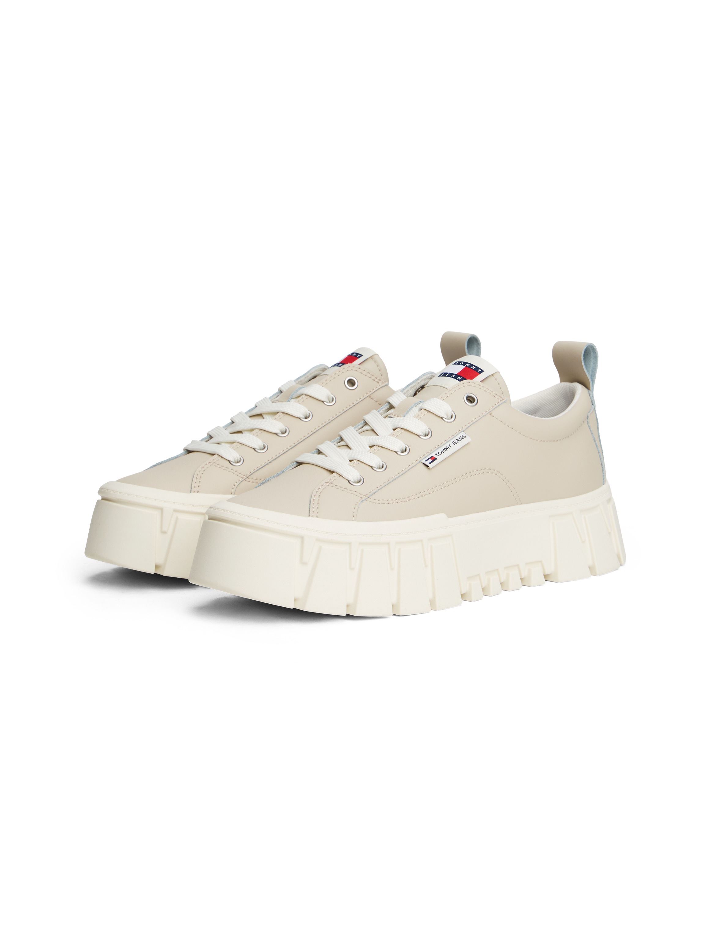 Plateausneaker TOMMY JEANS "TJW VULC FLATFORM LEATHER", Damen, Gr. 38, beige, Leder, Lederimitat, unifarben, Schuhe Plateausneaker