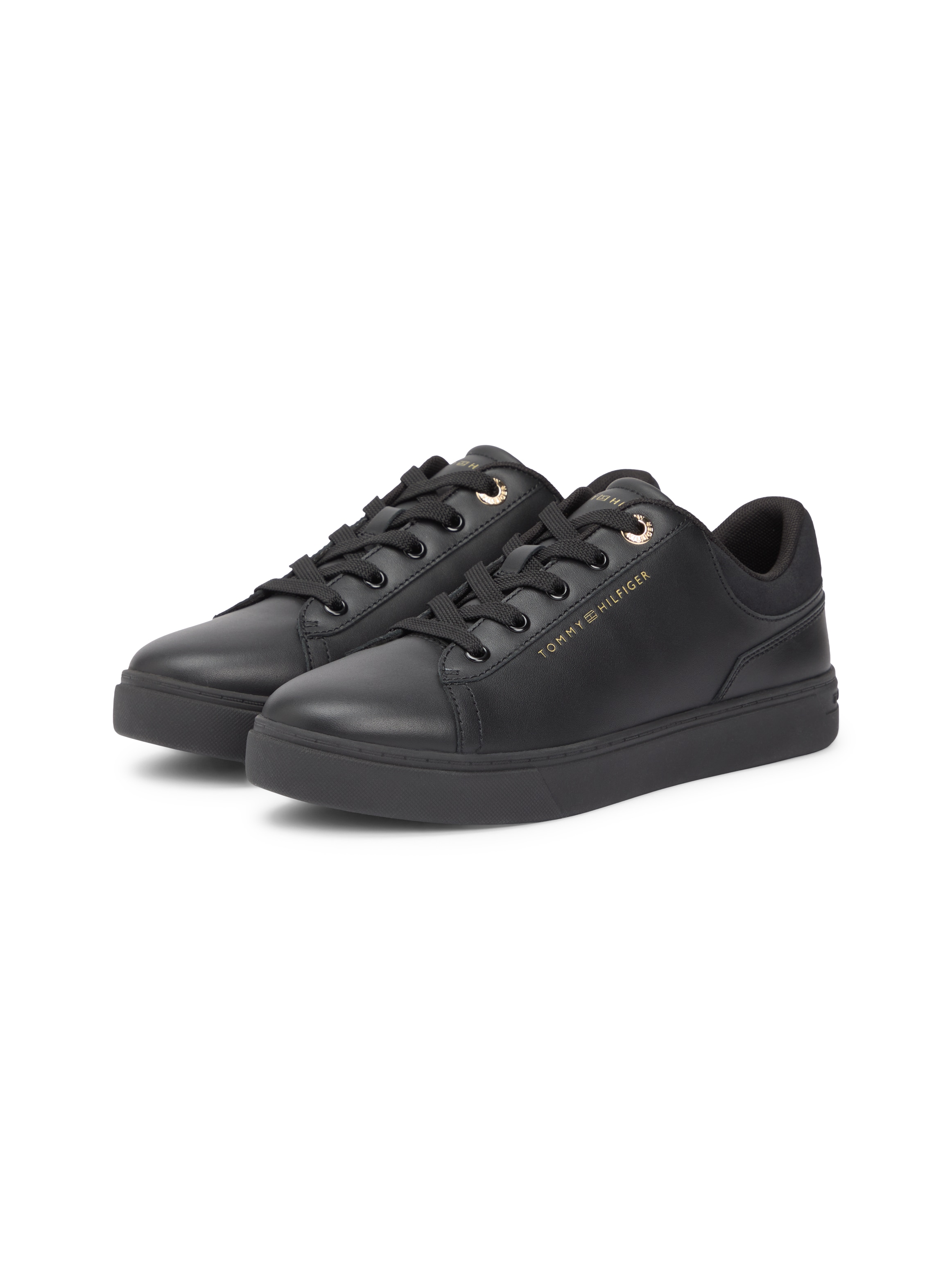 Plateausneaker TOMMY HILFIGER "CASUAL CUPSOLE SNEAKER", Damen, Gr. 39, schwarz, Leder, Schuhe Plateausneaker