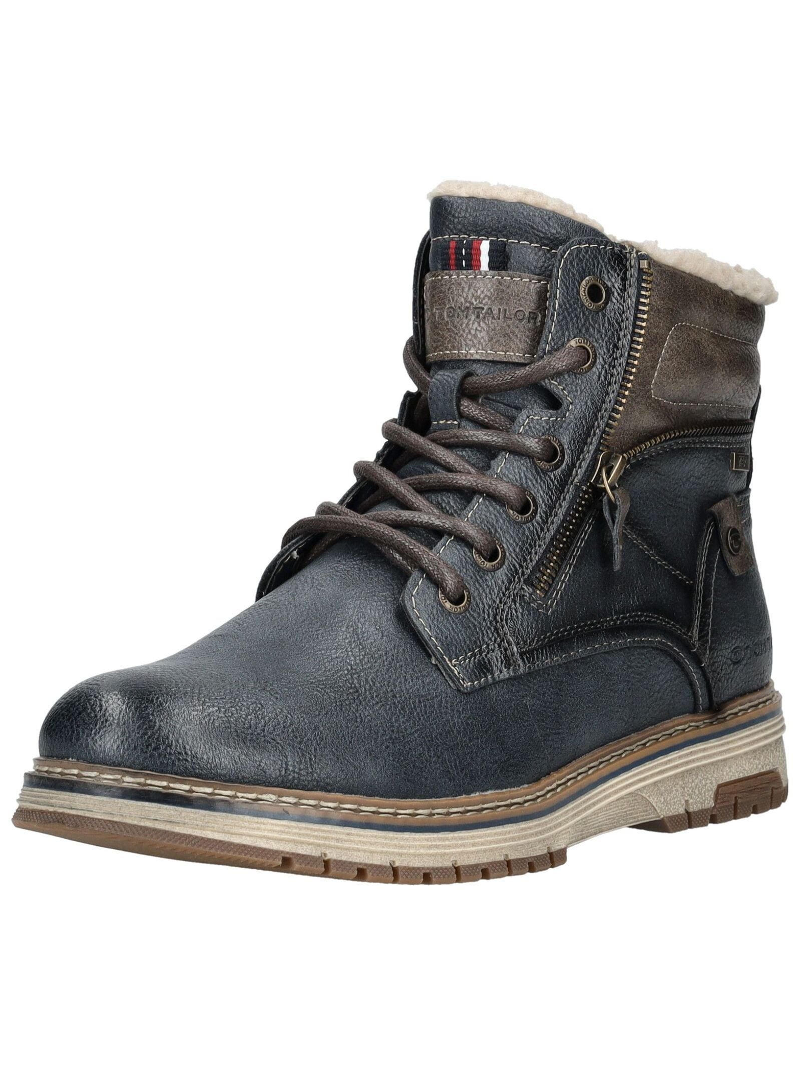 Schnürstiefelette TOM TAILOR "Tom Tailor Stiefelette Lederimitat/Textil", Damen, Gr. 45, navy, Lederimitat, Textil, Schuhe Schnürstiefelette