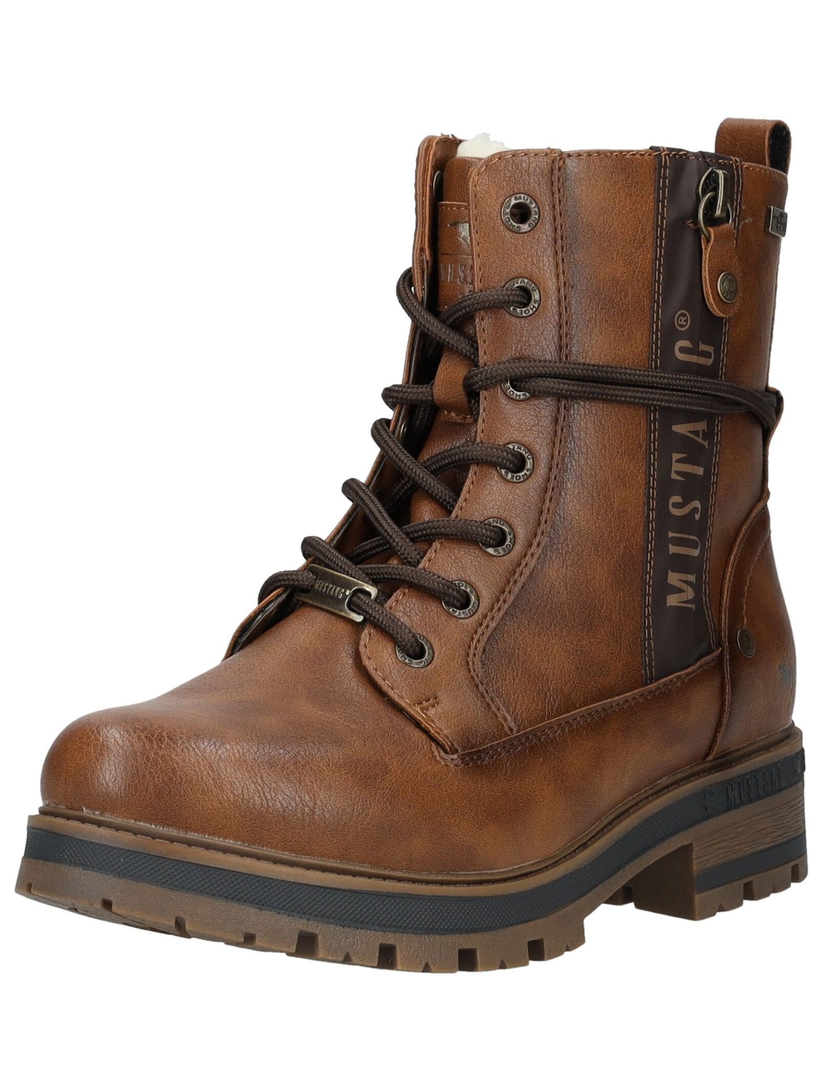 Schnürstiefelette MUSTANG SHOES "Mustang Shoes Stiefelette Lederimitat", Damen, Gr. 38, braun, Lederimitat, Schuhe Schnürstiefelette