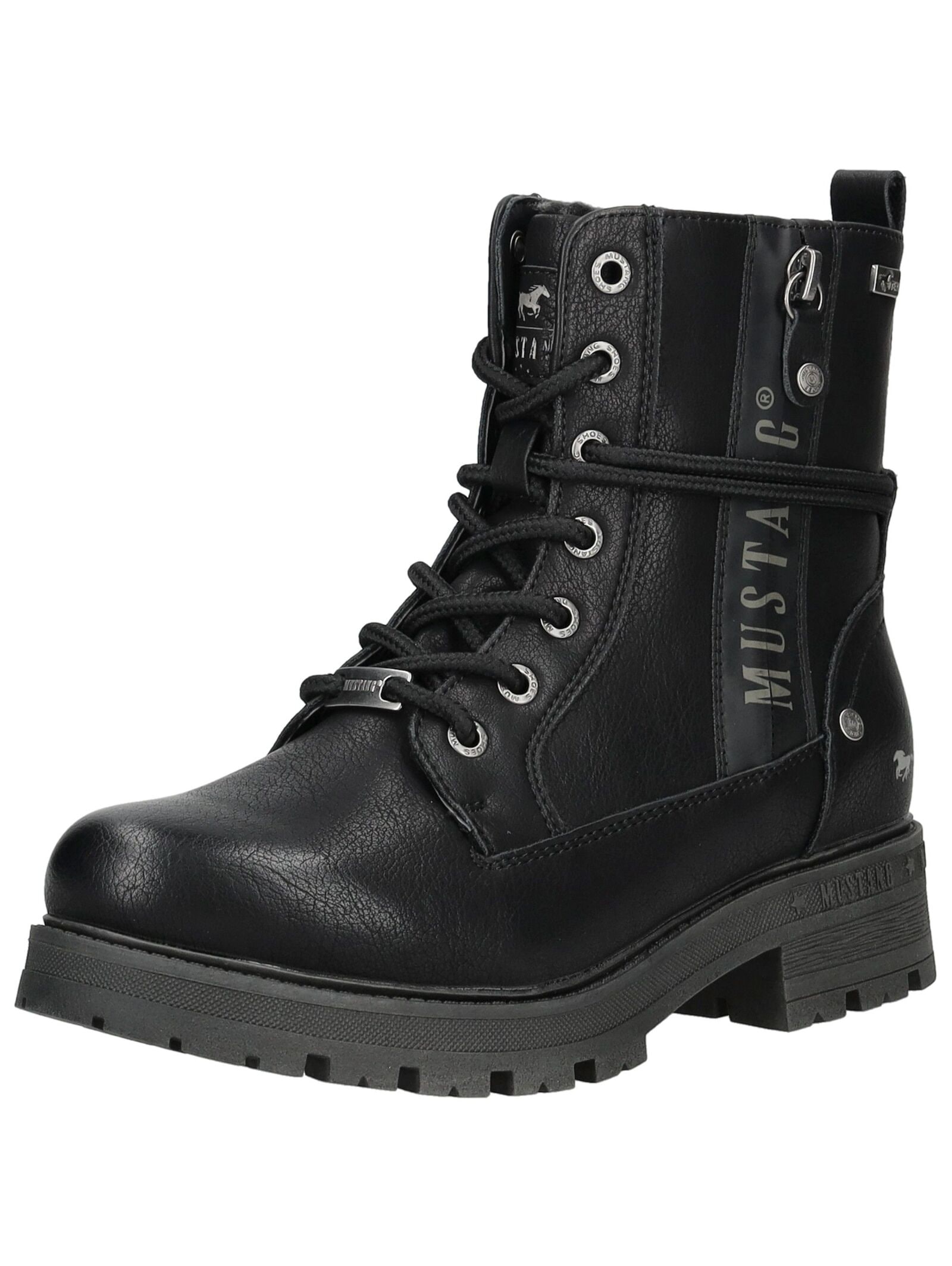 Schnürstiefelette MUSTANG SHOES "Mustang Shoes Stiefelette Lederimitat", Damen, Gr. 37, schwarz, Lederimitat, Schuhe Schnürstiefelette