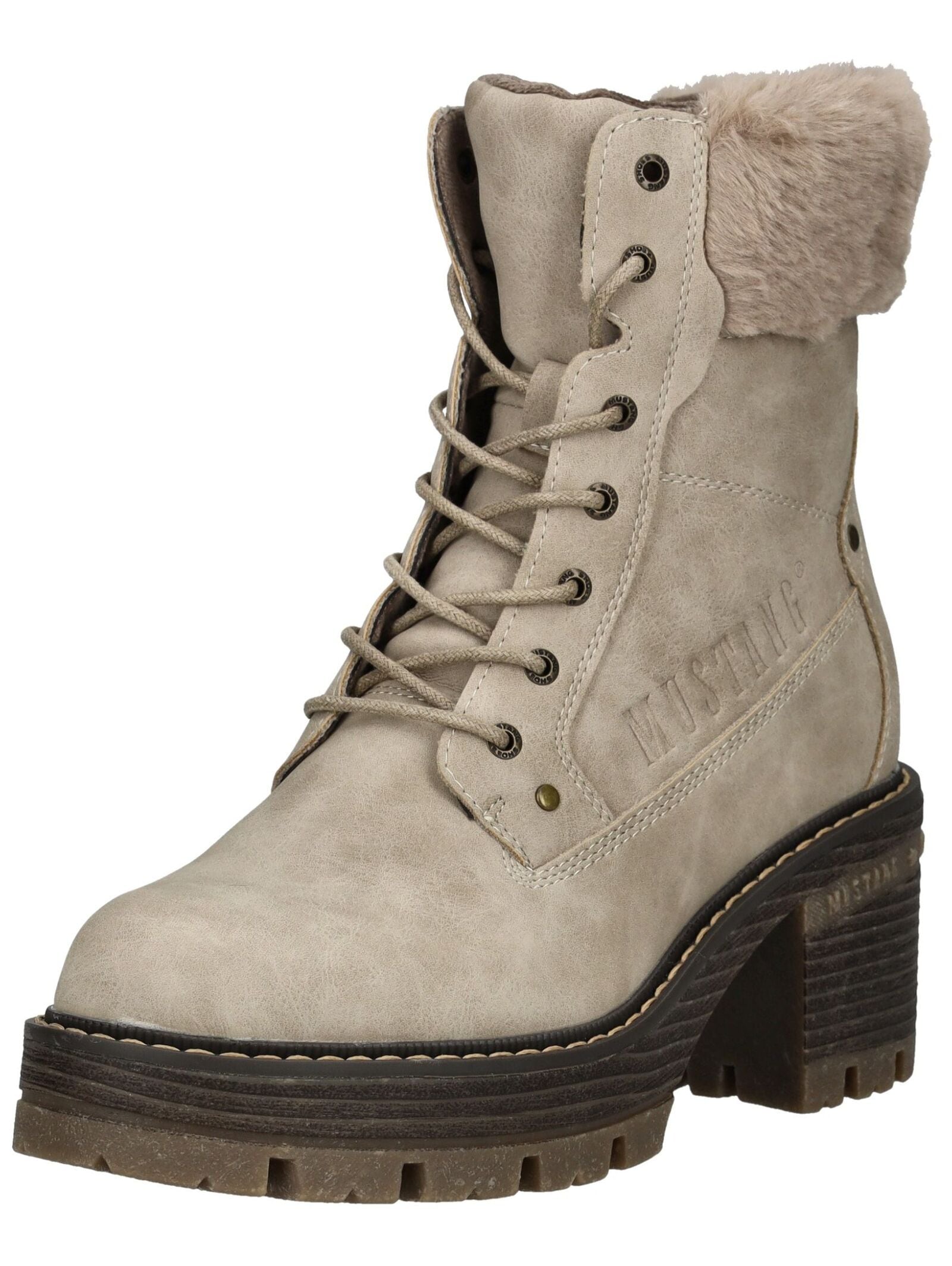 High-Heel-Stiefelette MUSTANG SHOES "Mustang Shoes Stiefelette Lederimitat/Textil", Damen, Gr. 36, taupe, Lederimitat, Textil, Schuhe