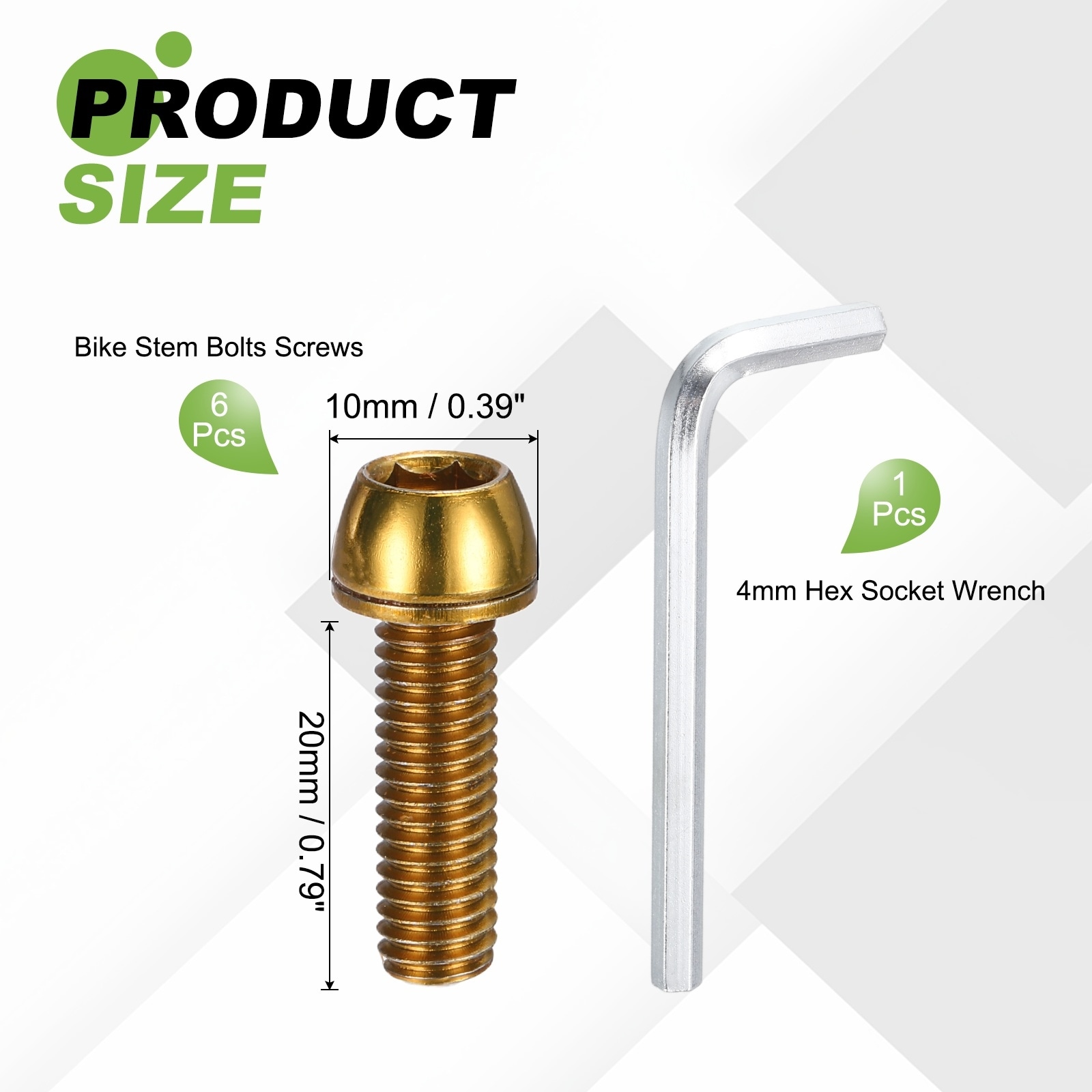 Bike Stem Bolts Screws, Hex Tapered Bolt Screw with Washers and Wrench for BMX MTB Road Bike Bicycle Stem