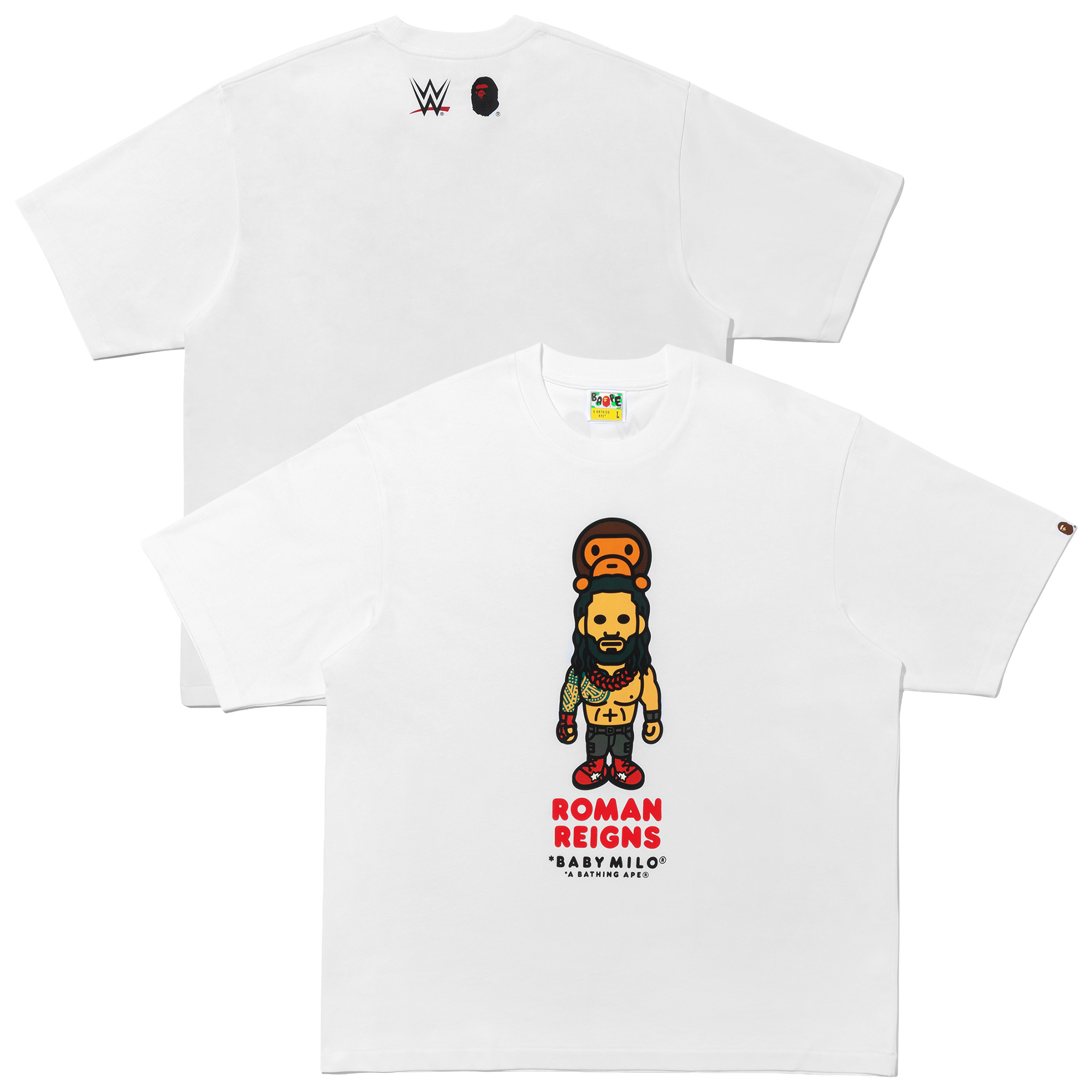 WWE x Bape Roman Reigns Baby Milo Entspannte Passform T-Shirt - Weiß - Herren Image