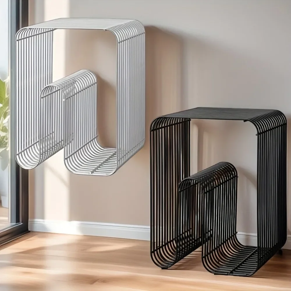 Multifunktionaler Couchtisch aus Eisen, Bücherregal, klassischer Bodenständer aus Metall mit mehreren Fächern, keine Montage erforderlich Image