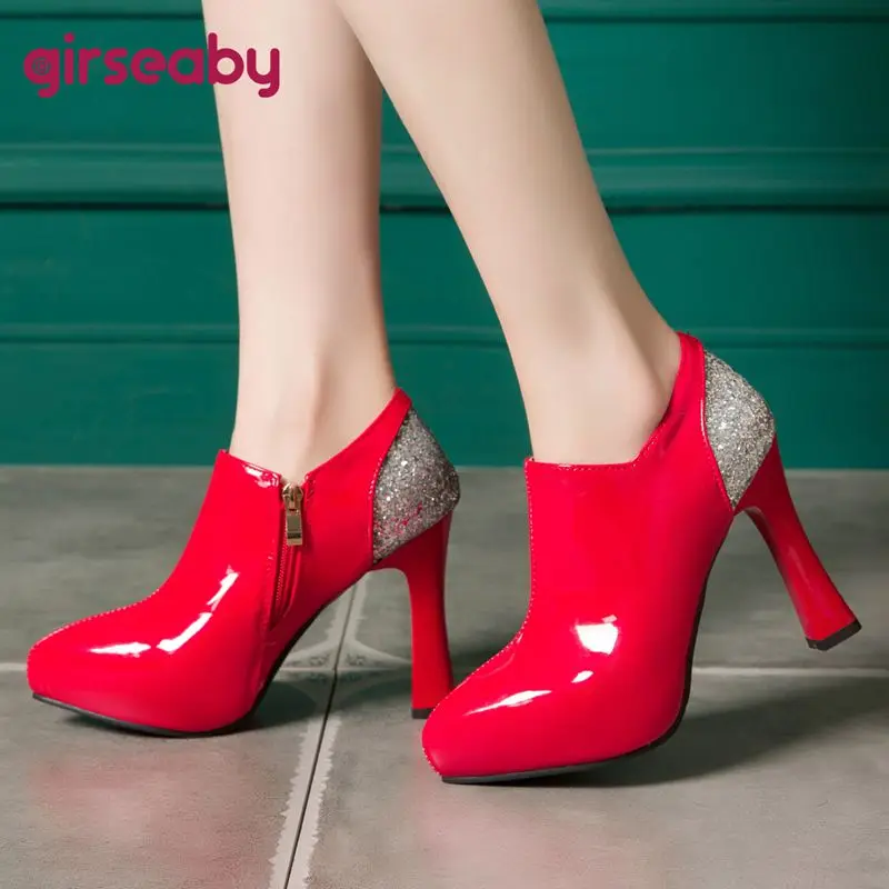 Girseaby 2025 Bling Weibliche Pumps Spitz High Heels 11 cm Zipper Mischfarbe Plus Größe 47 48 49 50 glänzende Dating Frauen Schuhe