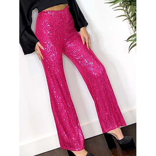Damen Gerade Hosen Mode Streetwear Glitzern Volle Länge Hohe Taille Einfach Schimmernd Bequem Weich Unelastisch Outdoor Party Silber Schwarz Rosa Fuchsie Sommer Frühling Normale Passform Image