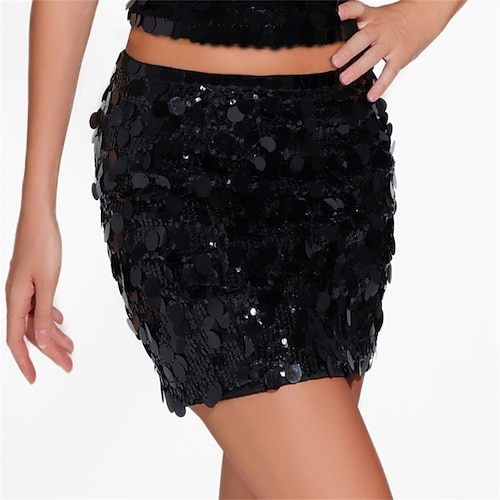 Samba Dancewear Damen Paillettenrock Glitzer Dehnbare Bodycon Mini Röcke Nacht Aus Party für Karneval Festival Party Performance Kostüm Image