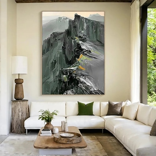 Handgemaltes Ölgemälde auf Leinwand, Wanddekoration, abstrakte Textur, Berglandschaft, Wohnzimmer-/Eingangsbereichsdekoration, Heimdekoration, gerollt, rahmenlos, ungespannt Image