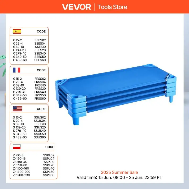 VEVOR Stapelbares Kinderbett 4er-Pack tragbare Kleinkinder-Schlafbetten, Standardgröße 130 x 57 x 15 cm, Kindertagesstättenbetten Vorschulklassenzimmer zum Schlafen Ausruhen Mittagsschlaf, blau Image