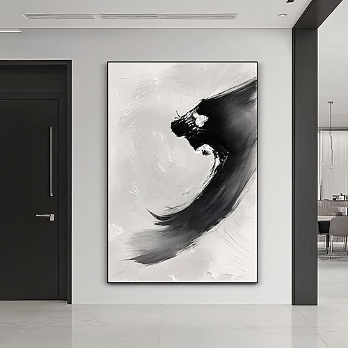 Schwarz-weiße Strukturmalerei, minimalistische Wandkunst, strukturierte Leinwandkunst, weiße Strukturwandkunst, minimalistische Wanddekoration Image