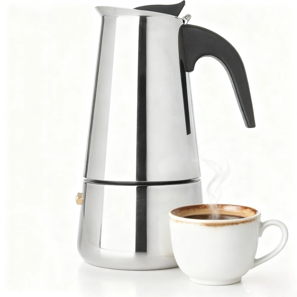 Tragbare Kaffeekanne Edelstahl Mokka Espresso Latte Perkolator Herd Kaffeemaschine Topf Perkolator Getränkewerkzeug für das Home Office Image