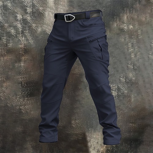 Herren Cargo-Hosen Hose Taktische Hose Mehrere Taschen Einfarbig Wasserdicht Winddicht Volle Länge Outdoor Täglich Ferien Streetwear Stilvoll Blau Cachi scuro Unelastisch Image