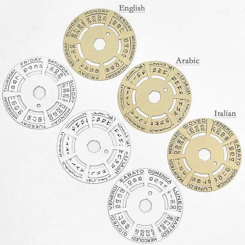 Uhrenzubehör, weiß, gelb, Kalenderscheibe 2836, 2834, 8205, Uhrwerk, Datumsrad, Wochenzifferblatt, Datum bei 3,0, Automatikwerk Image