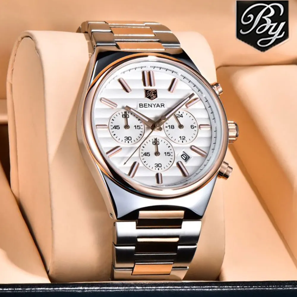 EBNYAR Neue 5214 Chronograph 42mm Quarzuhr Edelstahl Wasserdicht herren Uhren Top Luxus Armbanduhr Geschenk reloj hombre Image