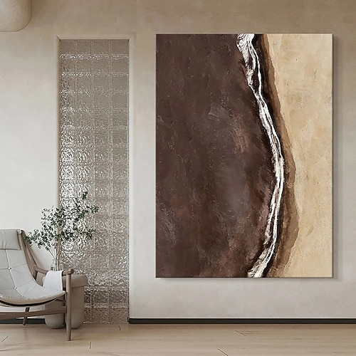 Handgemaltes Ölgemälde auf Leinwand, Wanddekoration, braun, minimalistisch, abstrakt, für die Heimdekoration, auf Keilrahmen gespannt / gerollt, rahmenlos, ungespannt Image