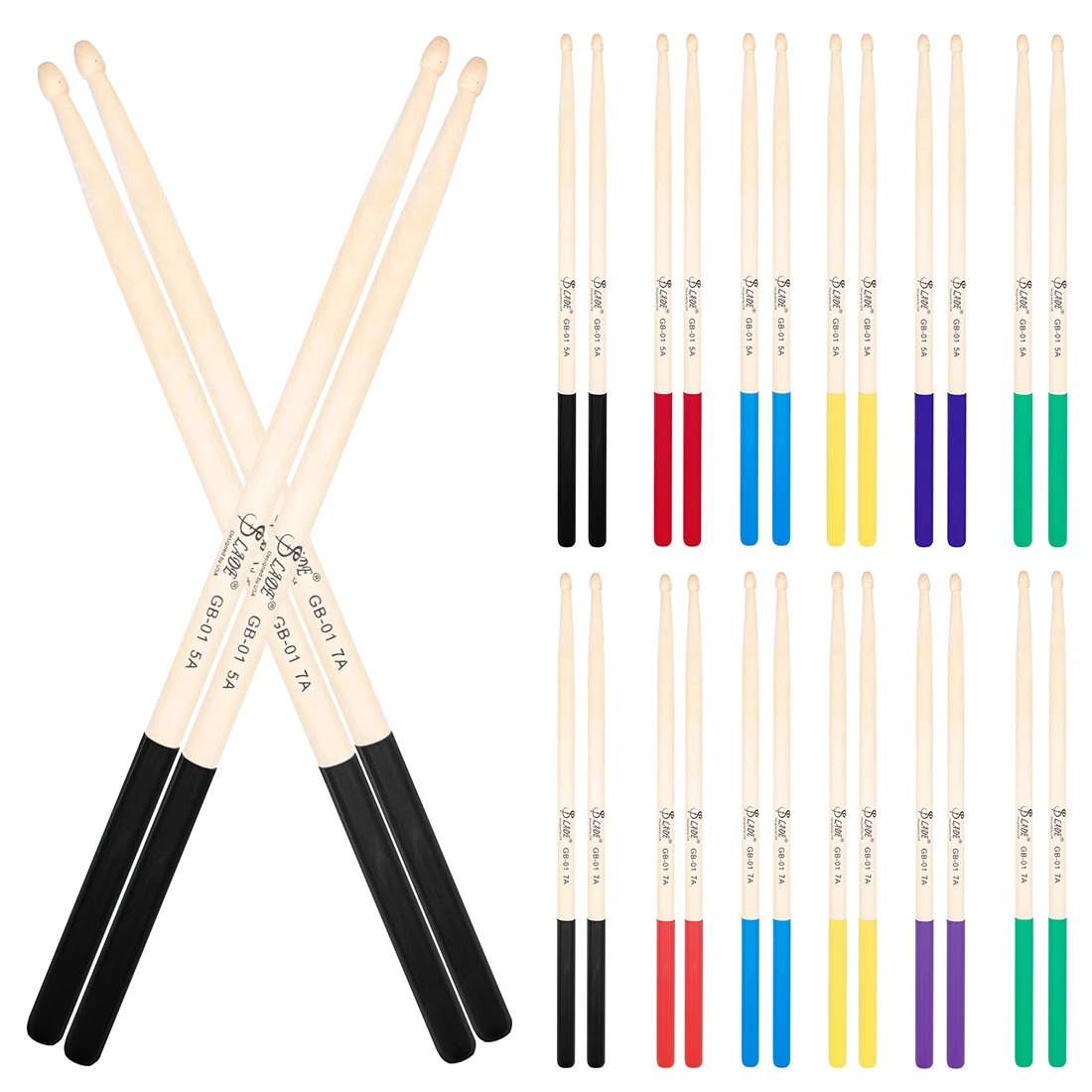SLADE Drumsticks 5A 7A Ahorn rutschfeste Drumsticks Gummigriff Bunte Drumsticks Percussion Instrument Teile & Zubehör Image