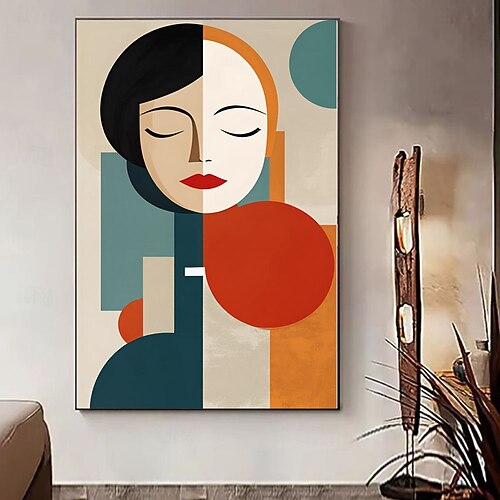 Handgefertigtes abstraktes Leinwandbild im Picasso-Stil mit geometrischer Geometrie – modernes Wandbild für Wohnzimmer. Image