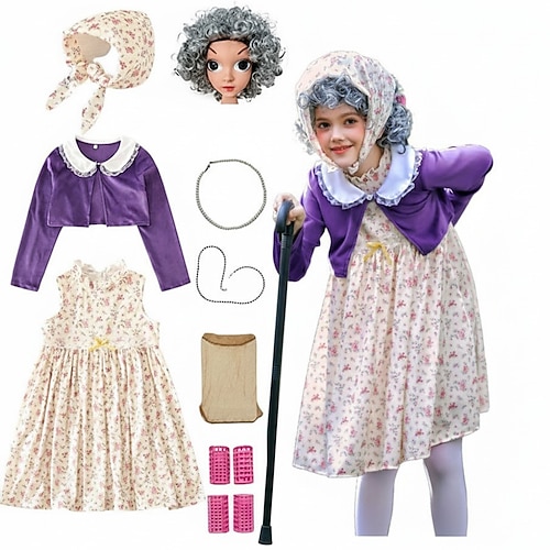 Karnevalskostüm Kostüm zum 100. Schultag 2026 Alte Frau Oma Karneval Ausgefallene Kostüme Cosplay Kinder Erwachsene Damen Mädchen Karneval 100. Schultag Leistung Pädagogisches Ankleiden Verkleidung Image