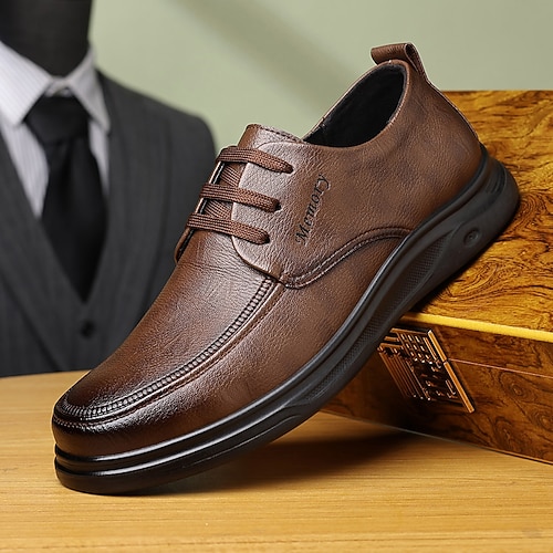 Dunkelbraune Herren-Businessschuhe, eleganter Schnürstil, hochwertiges Kunstleder, perfekt für Büro und professionelle Anlässe. Image