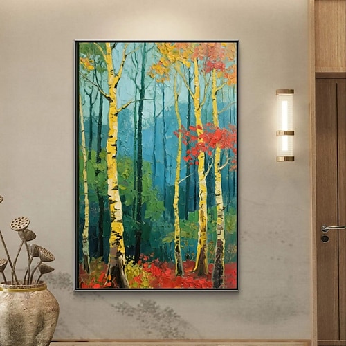 Handgemaltes Ölgemälde auf Leinwand, abstraktes Ahornwaldmotiv, Wanddekoration für Zuhause, auf Keilrahmen gespannt / gerolltes, ungespanntes Gemälde Image