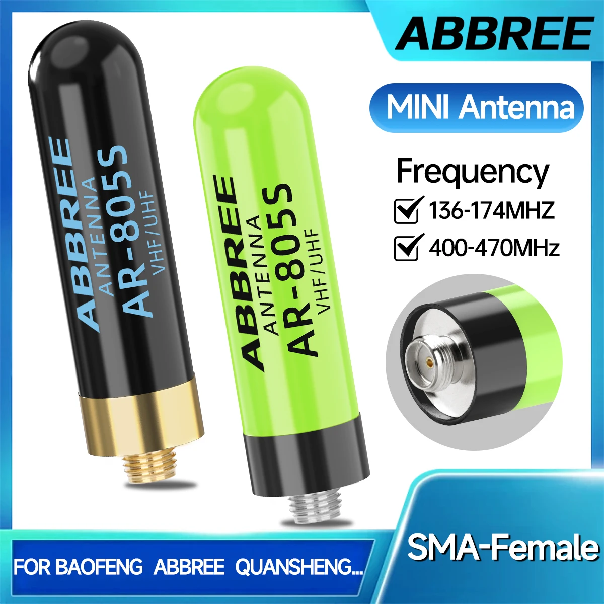 ABBREE AR-805S Mini Walkie Talkie Antenne SMA-Buchse Dual Band Long Range Für Baofeng UV-5R Mini UV-21 PRO UV-32 Zwei Weg Radio Image