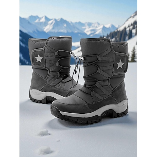 Wasserdichte Damen-Schneestiefel mit Sternenapplikation und Klettverschluss – Winterwanderstiefel für verschneite Tage, Outdoor-Sportarten und Winterreisen Image