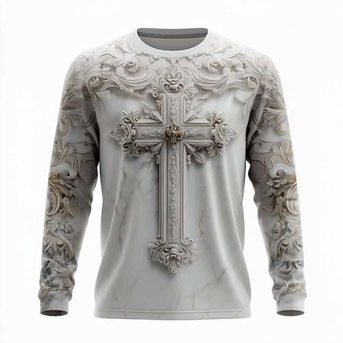 Herren Optische Täuschung Kreuz T Shirt Langarm T-Shirt 3D-Druck Rundhalsausschnitt Hemd Mode Übertrieben 3D Straße Täglich Weiß 1 Weiß 2 Sommer Frühling Herbst Bekleidung S M L XL XXL XXXL Image